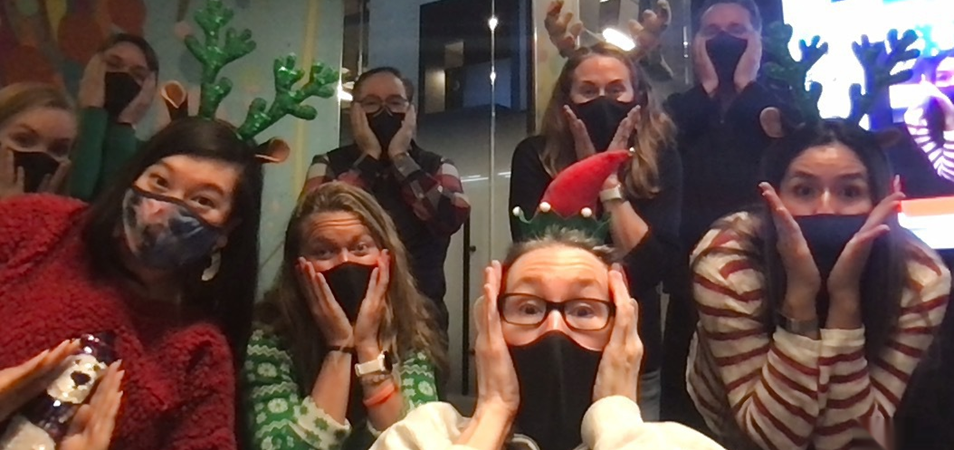 In-person holiday team building game moment