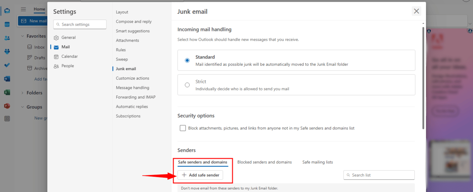 Outlook Step 3 screenshot
