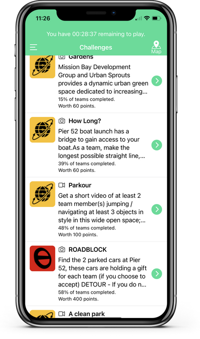 Amazing City Race app challenge list