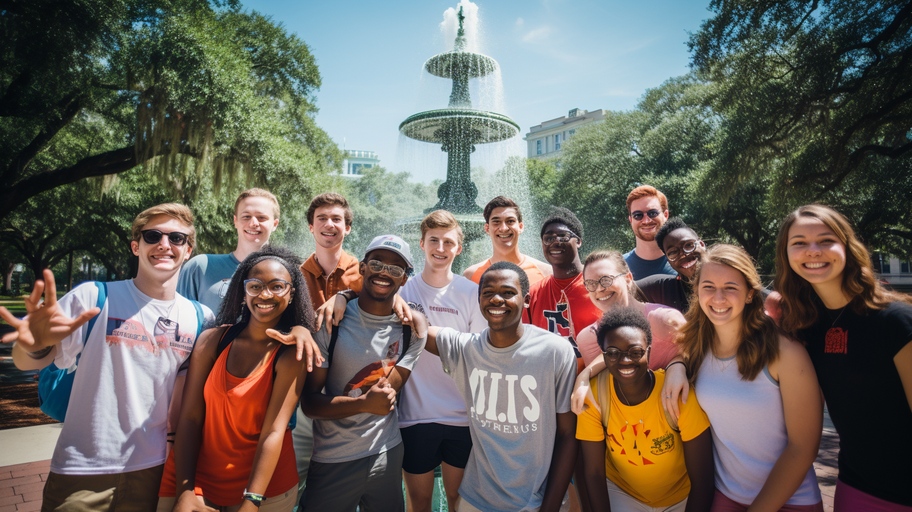 Students on campus participating in a team game