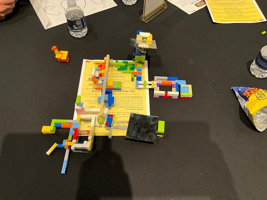 Collaborative LEGO build connecting team systems