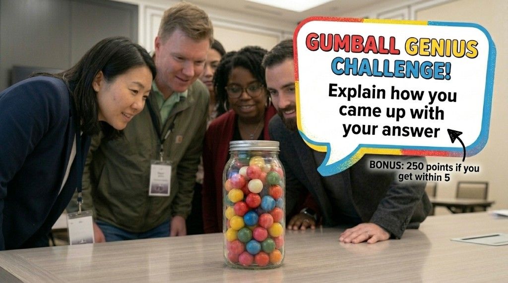 Teams estimating gumballs during the Justified Estimate challenge