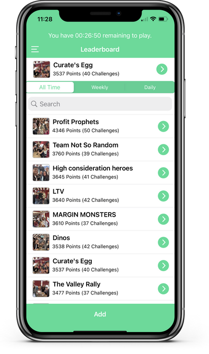 Amazing City Race app leaderboard