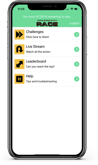 Amazing City Race app main menu
