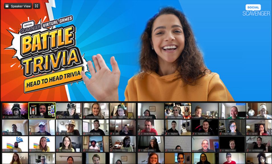 Participants playing a Social Scavenger virtual team game