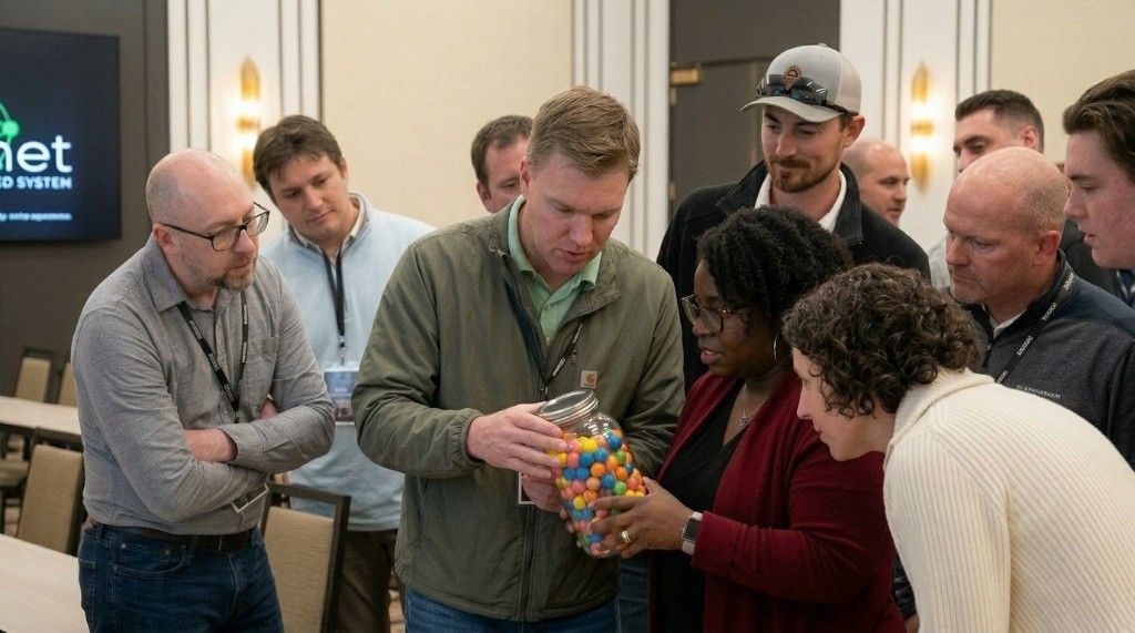 Teams strategizing their gumball estimate