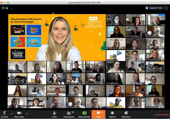 Virtual holiday party hosted by Social Scavenger on Zoom