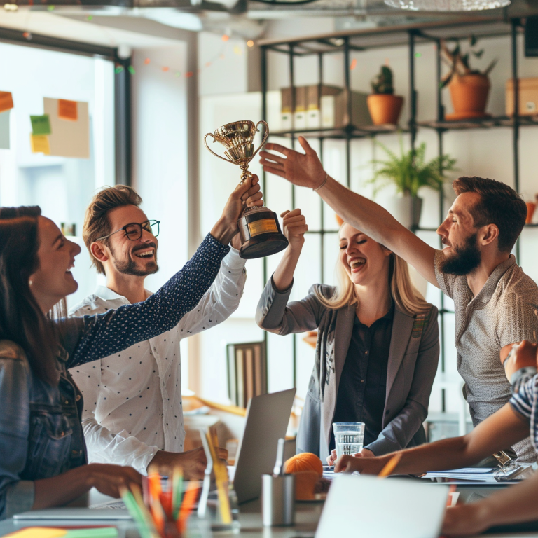 a_group_of_employees_celebrating_a_peers_achievement